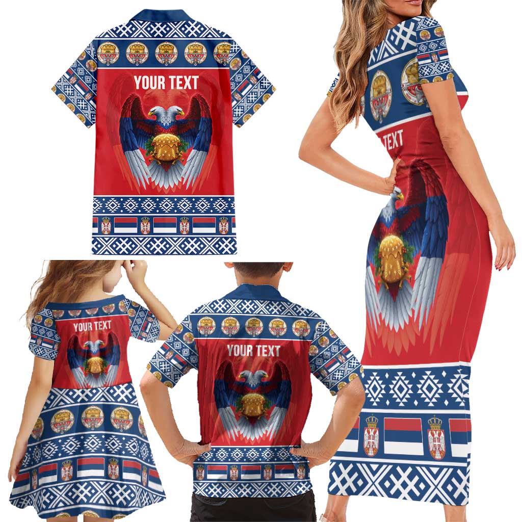 Personalized Serbia Christmas Family Matching Short Sleeve Bodycon Dress and Hawaiian Shirt Eagle with Cesnica Christmas Bread - Wonder Print Shop