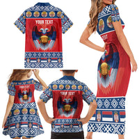 Personalized Serbia Christmas Family Matching Short Sleeve Bodycon Dress and Hawaiian Shirt Eagle with Cesnica Christmas Bread - Wonder Print Shop