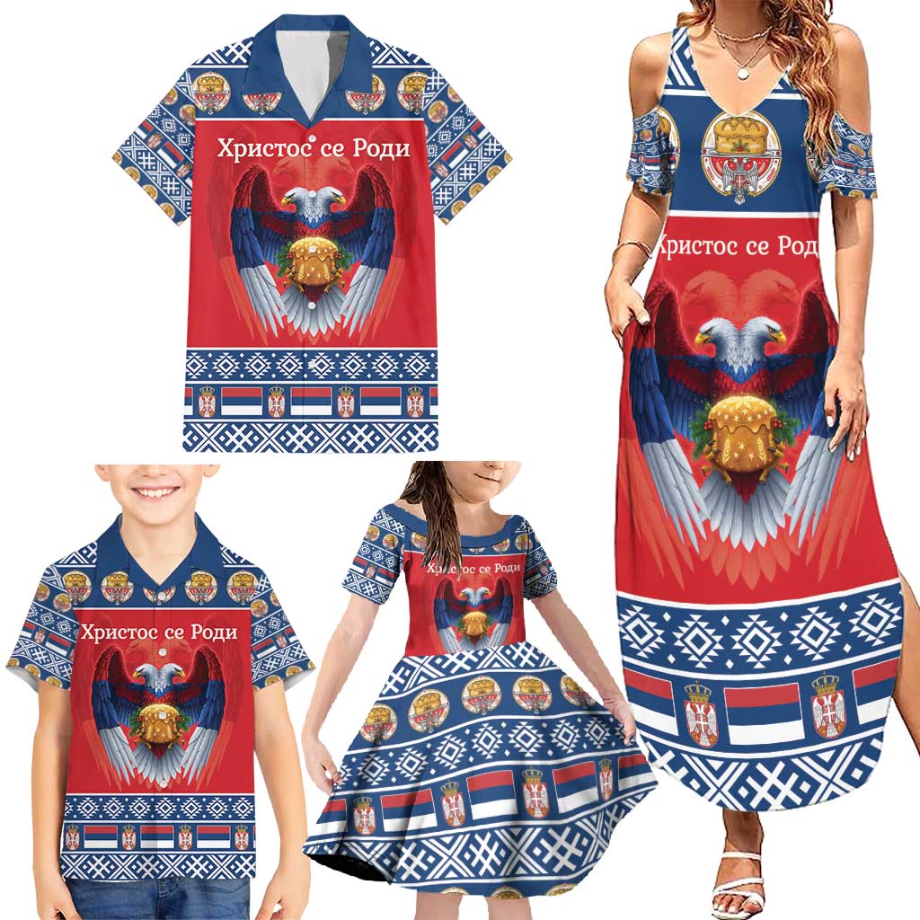 Personalized Serbia Christmas Family Matching Summer Maxi Dress and Hawaiian Shirt Eagle with Cesnica Christmas Bread - Wonder Print Shop