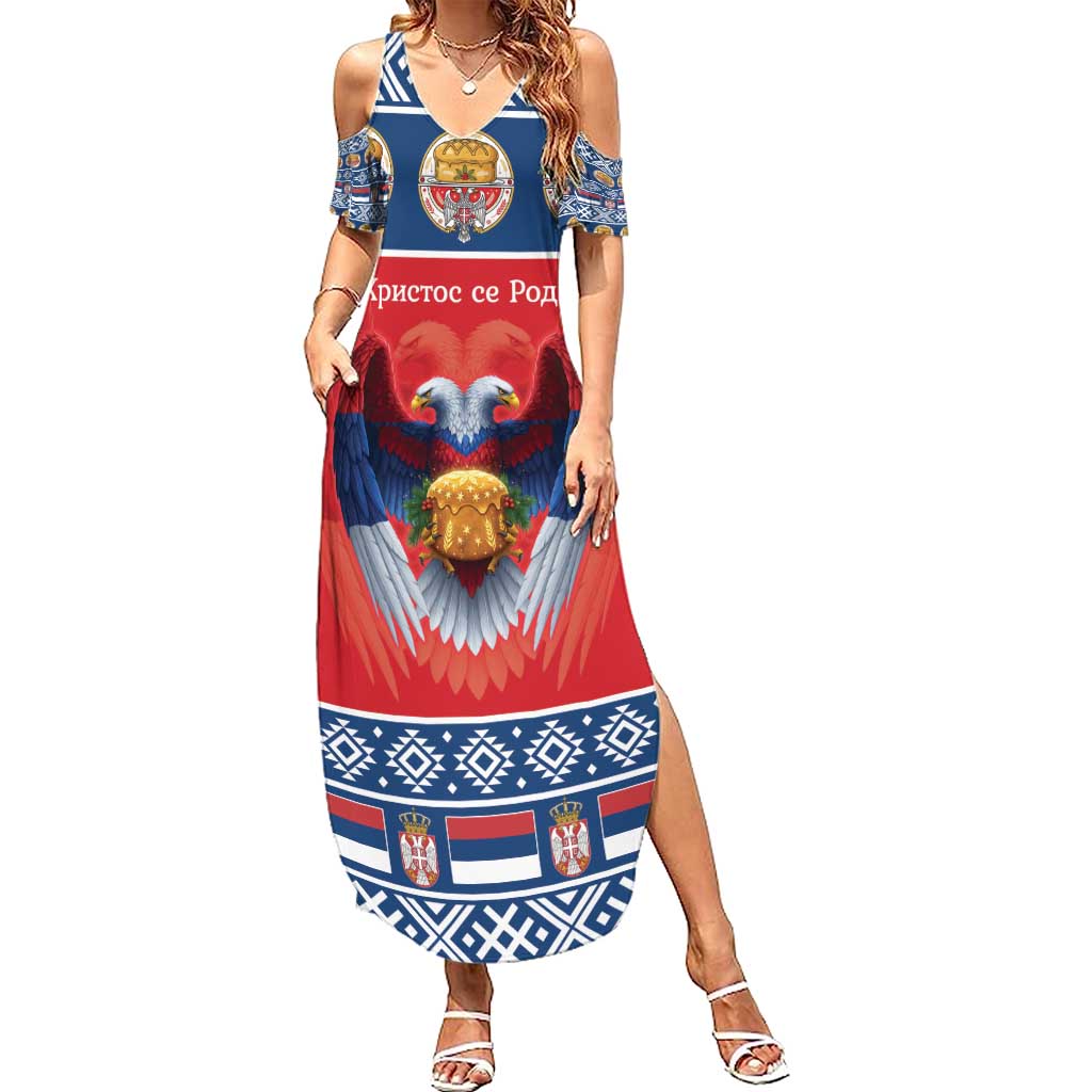 Personalized Serbia Christmas Family Matching Summer Maxi Dress and Hawaiian Shirt Eagle with Cesnica Christmas Bread - Wonder Print Shop