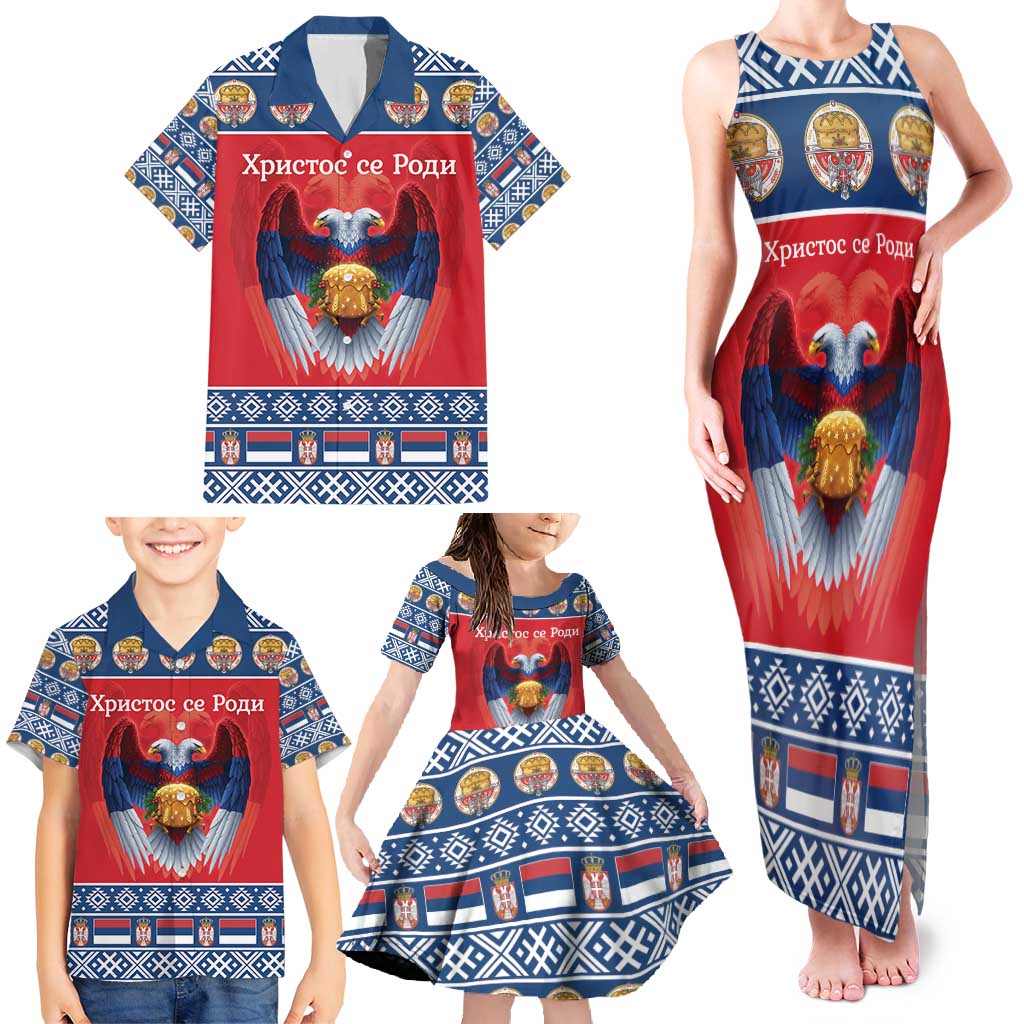Personalized Serbia Christmas Family Matching Tank Maxi Dress and Hawaiian Shirt Eagle with Cesnica Christmas Bread - Wonder Print Shop
