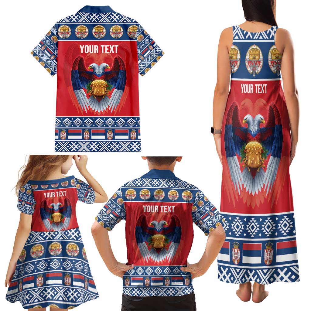 Personalized Serbia Christmas Family Matching Tank Maxi Dress and Hawaiian Shirt Eagle with Cesnica Christmas Bread - Wonder Print Shop