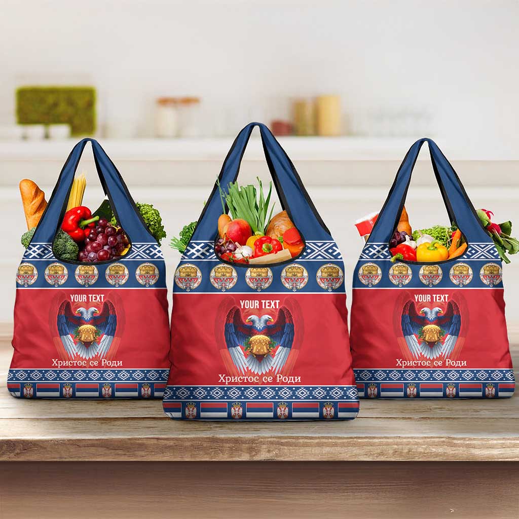 Personalized Serbia Christmas Grocery Bag Eagle with Cesnica Christmas Bread - Wonder Print Shop