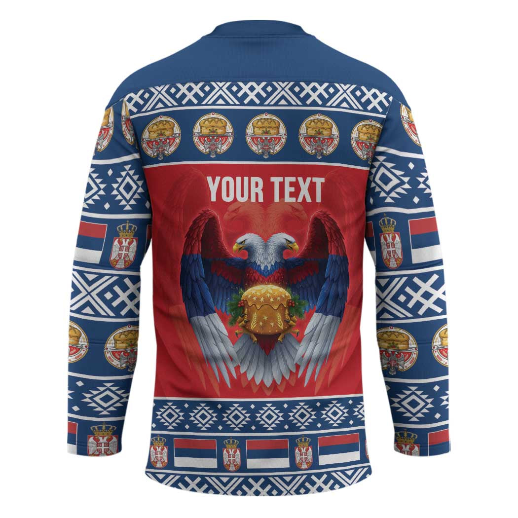 Personalized Serbia Christmas Hockey Jersey Eagle with Cesnica Christmas Bread - Wonder Print Shop
