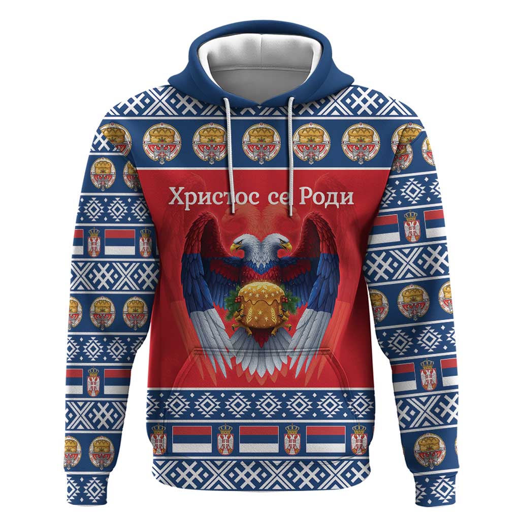 Personalized Serbia Christmas Hoodie Eagle with Cesnica Christmas Bread - Wonder Print Shop