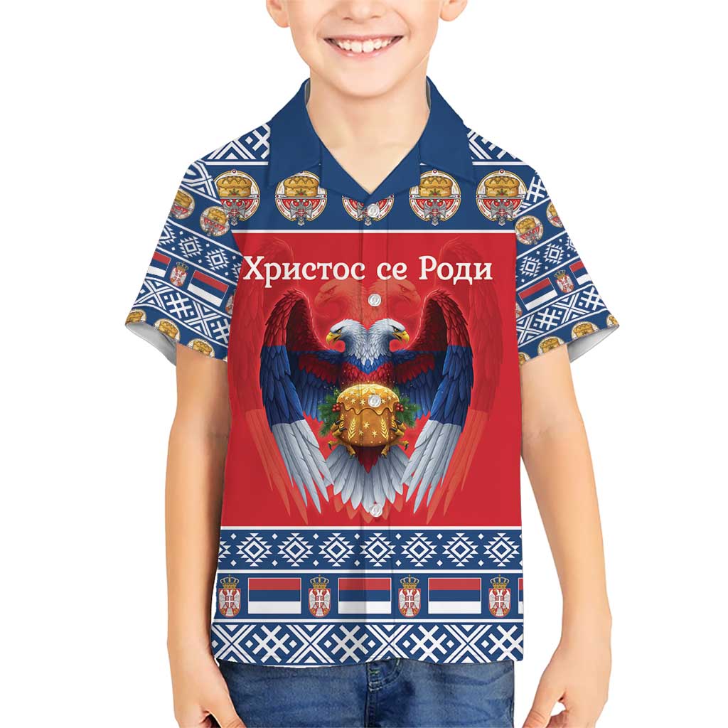 Personalized Serbia Christmas Kid Hawaiian Shirt Eagle with Cesnica Christmas Bread - Wonder Print Shop