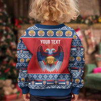 Personalized Serbia Christmas Kid Ugly Christmas Sweater Eagle with Cesnica Christmas Bread - Wonder Print Shop