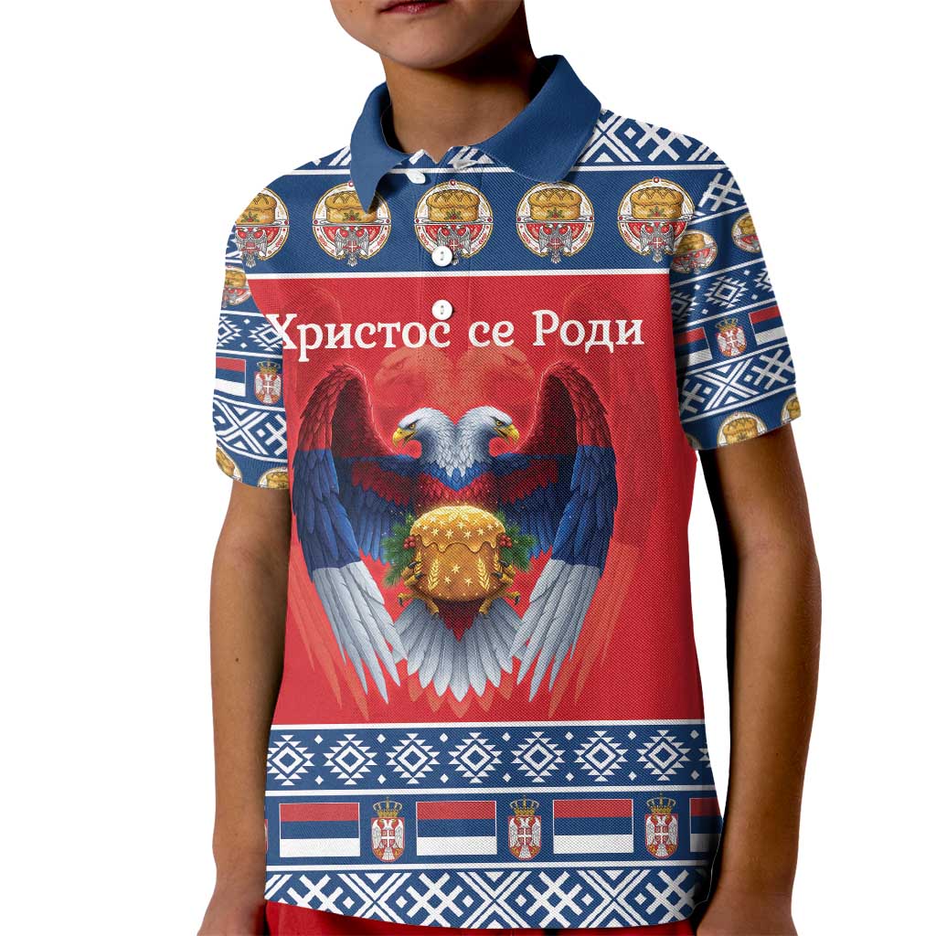 Personalized Serbia Christmas Kid Polo Shirt Eagle with Cesnica Christmas Bread - Wonder Print Shop