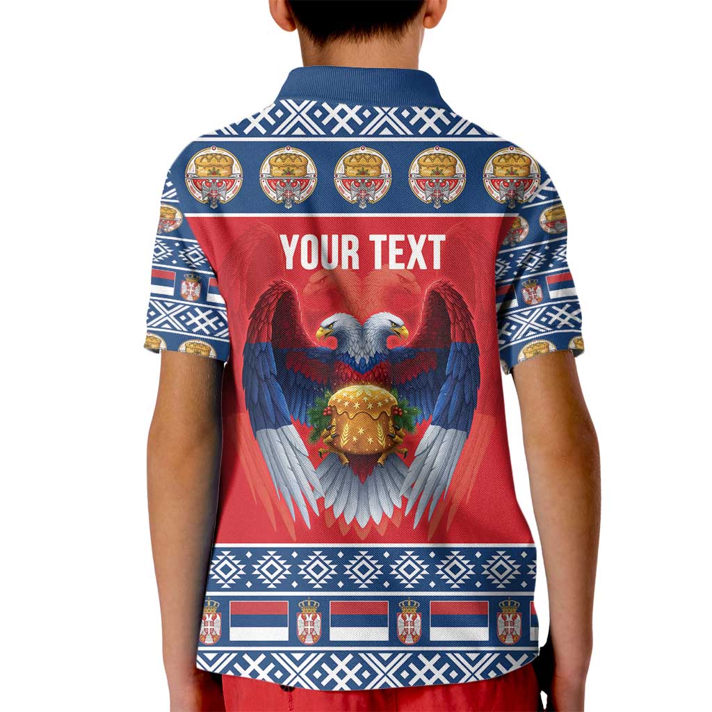 Personalized Serbia Christmas Kid Polo Shirt Eagle with Cesnica Christmas Bread - Wonder Print Shop