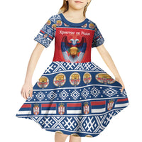 Personalized Serbia Christmas Kid Short Sleeve Dress Eagle with Cesnica Christmas Bread - Wonder Print Shop