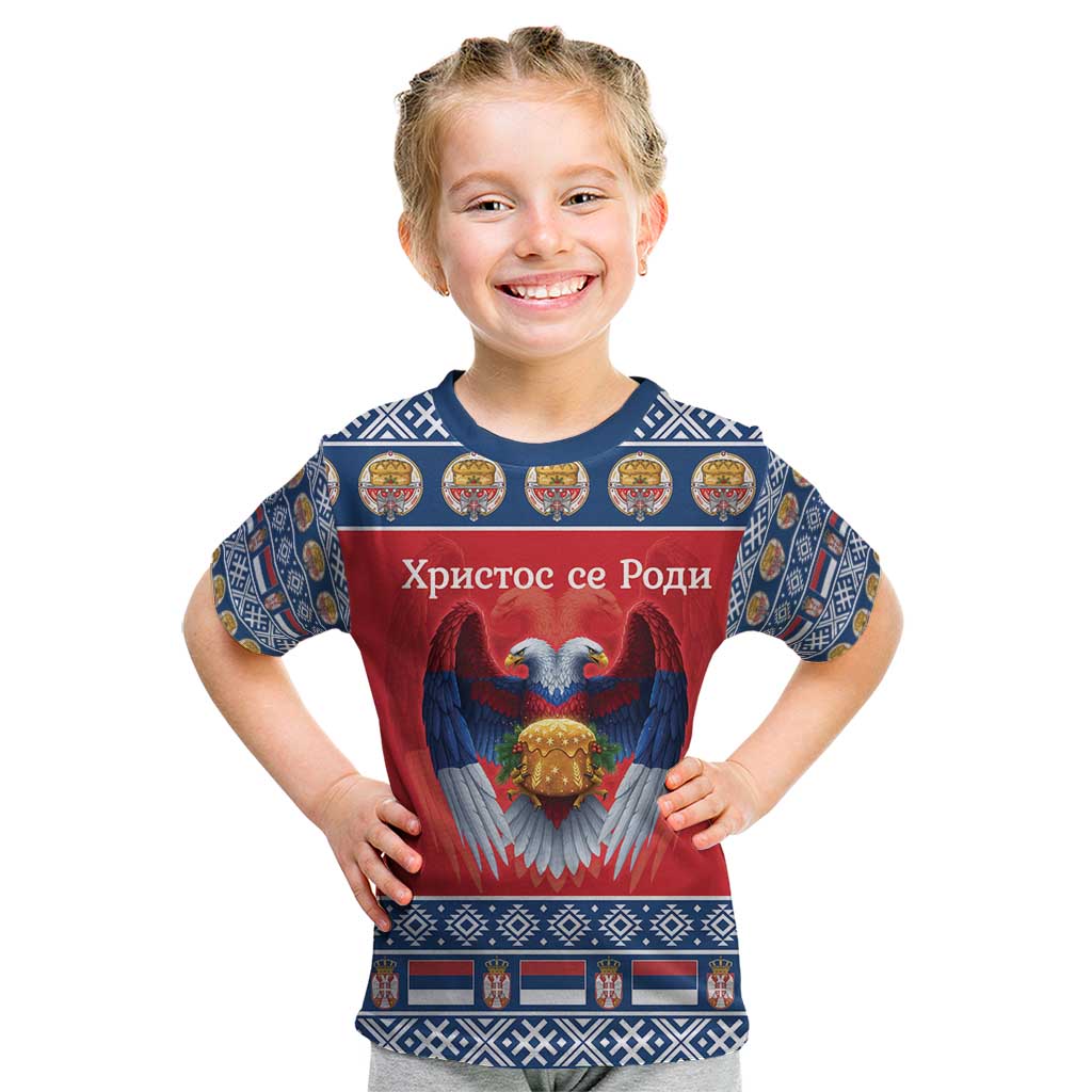Personalized Serbia Christmas Kid T Shirt Eagle with Cesnica Christmas Bread - Wonder Print Shop