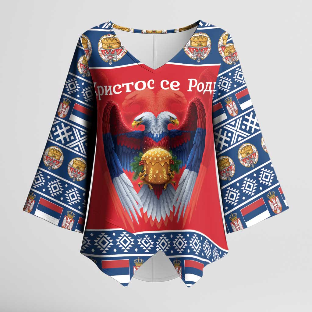 Personalized Serbia Christmas Kimono Sleeve Blouse Eagle with Cesnica Christmas Bread - Wonder Print Shop