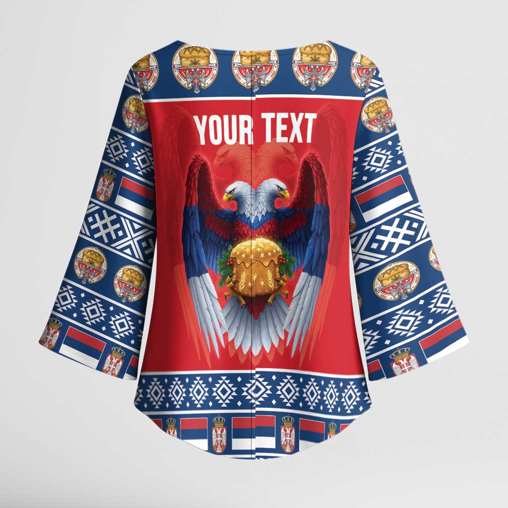 Personalized Serbia Christmas Kimono Sleeve Blouse Eagle with Cesnica Christmas Bread - Wonder Print Shop
