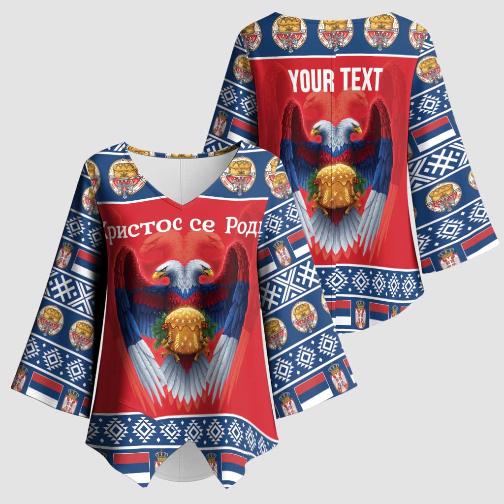 Personalized Serbia Christmas Kimono Sleeve Blouse Eagle with Cesnica Christmas Bread - Wonder Print Shop