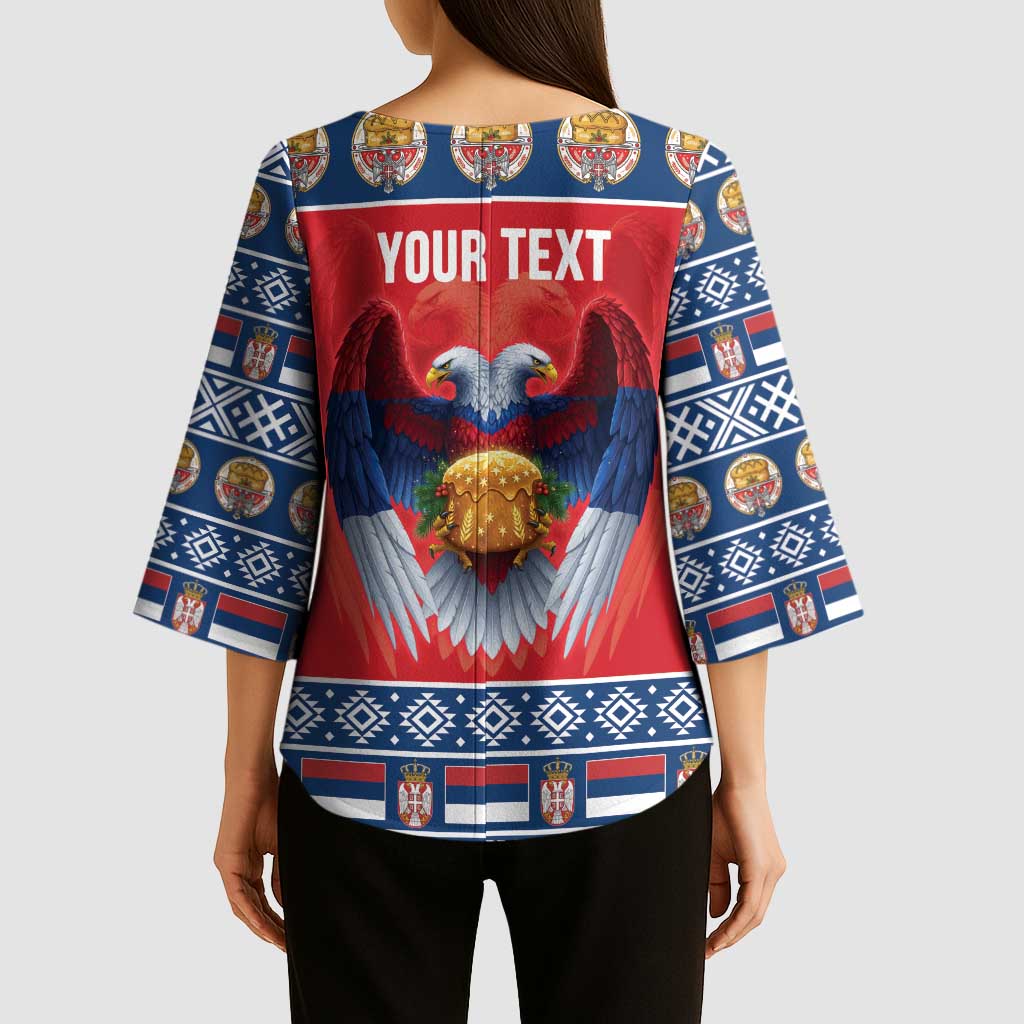 Personalized Serbia Christmas Kimono Sleeve Blouse Eagle with Cesnica Christmas Bread - Wonder Print Shop