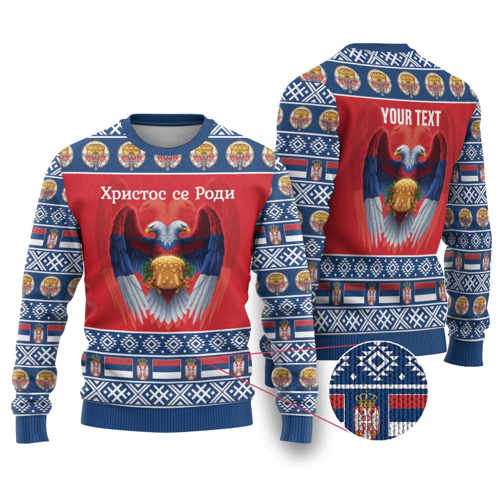 Personalized Serbia Christmas Ugly Christmas Sweater Eagle with Cesnica Christmas Bread - Wonder Print Shop