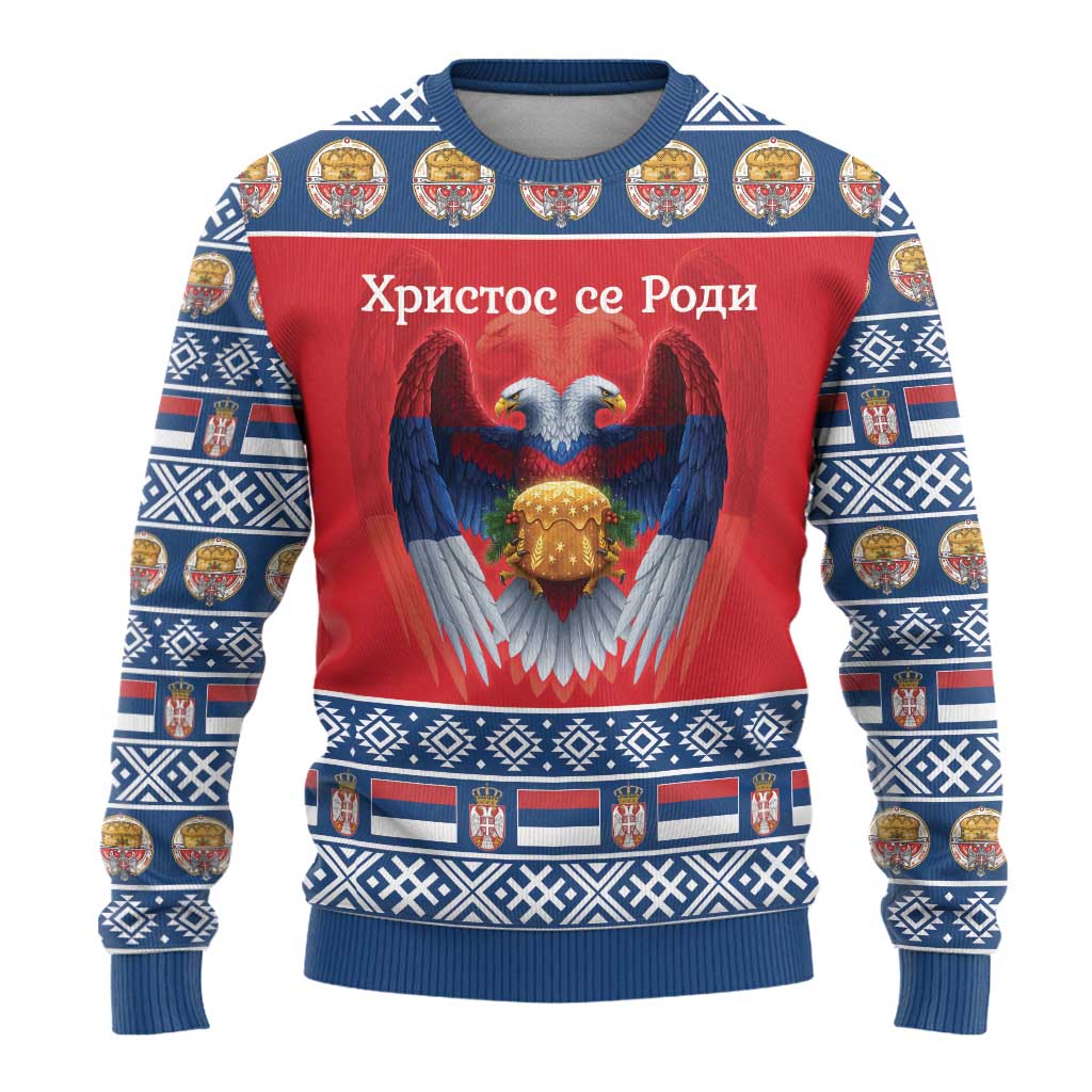 Personalized Serbia Christmas Ugly Christmas Sweater Eagle with Cesnica Christmas Bread - Wonder Print Shop