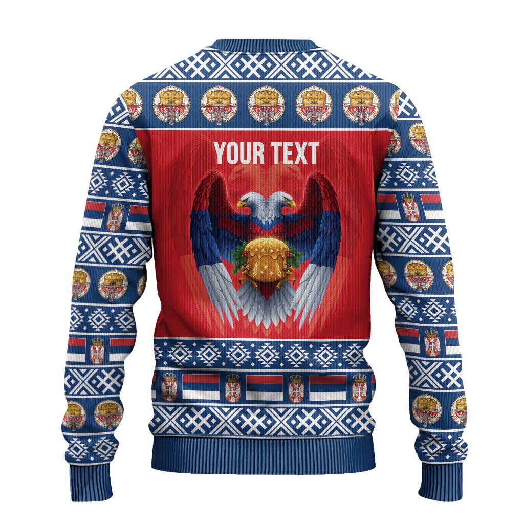 Personalized Serbia Christmas Ugly Christmas Sweater Eagle with Cesnica Christmas Bread - Wonder Print Shop