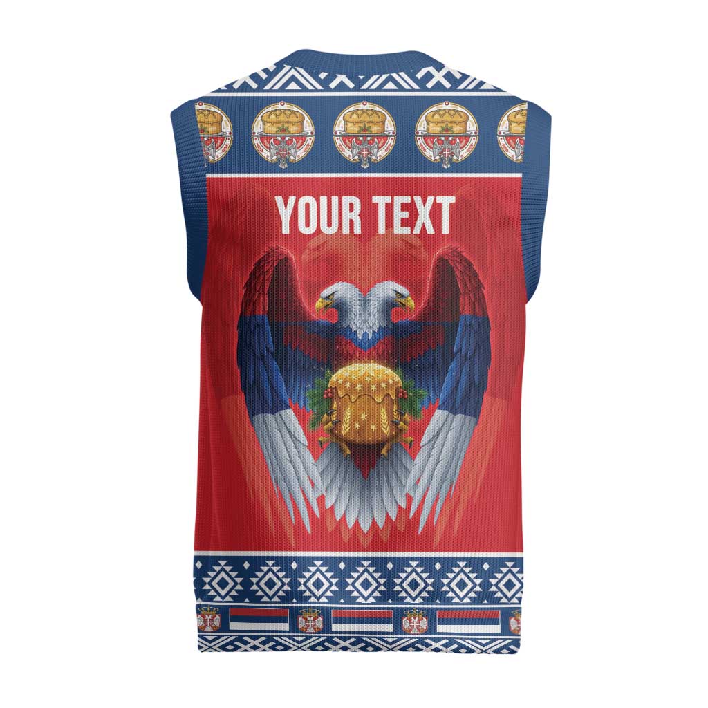 Personalized Serbia Christmas Knitted V-Neck Vest Eagle with Cesnica Christmas Bread - Wonder Print Shop
