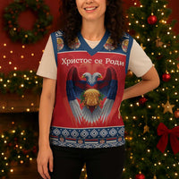 Personalized Serbia Christmas Knitted V-Neck Vest Eagle with Cesnica Christmas Bread - Wonder Print Shop