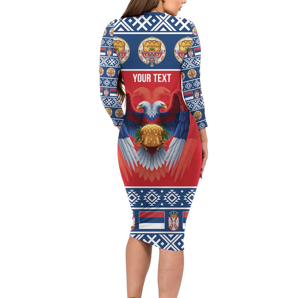 Personalized Serbia Christmas Long Sleeve Bodycon Dress Eagle with Cesnica Christmas Bread - Wonder Print Shop