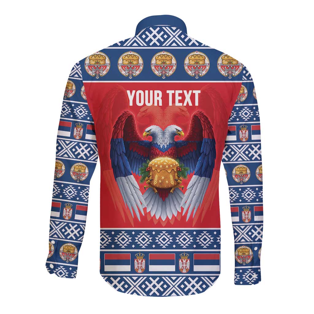 Personalized Serbia Christmas Long Sleeve Button Shirt Eagle with Cesnica Christmas Bread - Wonder Print Shop