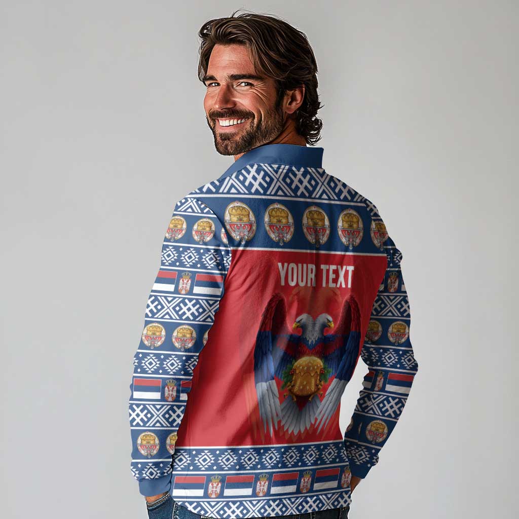 Personalized Serbia Christmas Long Sleeve Polo Shirt Eagle with Cesnica Christmas Bread - Wonder Print Shop