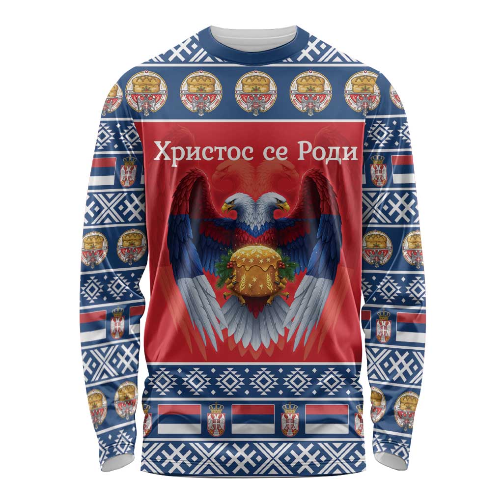 Personalized Serbia Christmas Long Sleeve Shirt Eagle with Cesnica Christmas Bread - Wonder Print Shop
