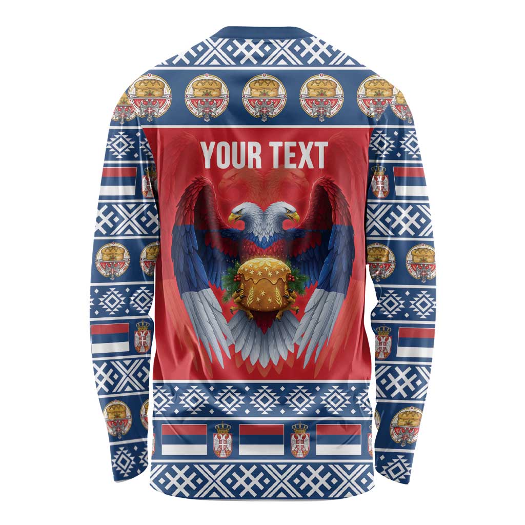 Personalized Serbia Christmas Long Sleeve Shirt Eagle with Cesnica Christmas Bread - Wonder Print Shop