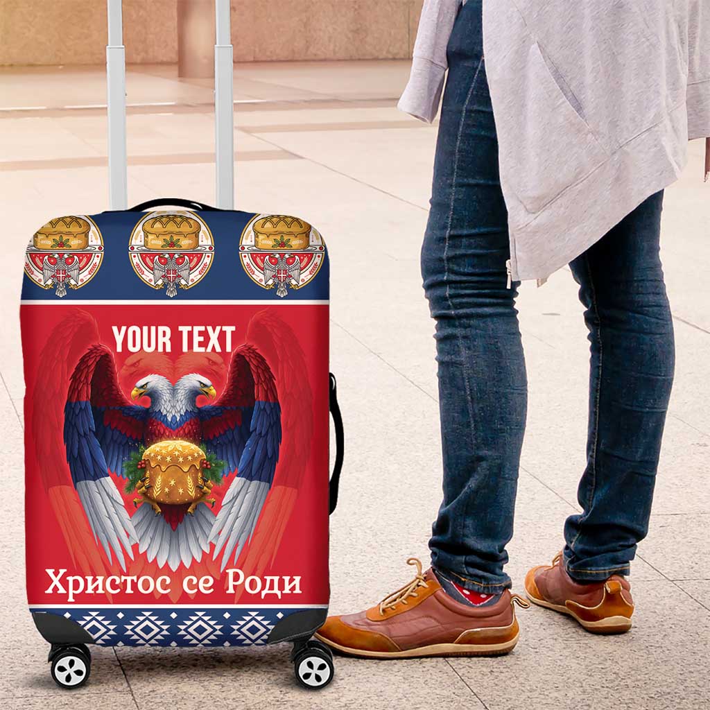 Personalized Serbia Christmas Luggage Cover Eagle with Cesnica Christmas Bread - Wonder Print Shop