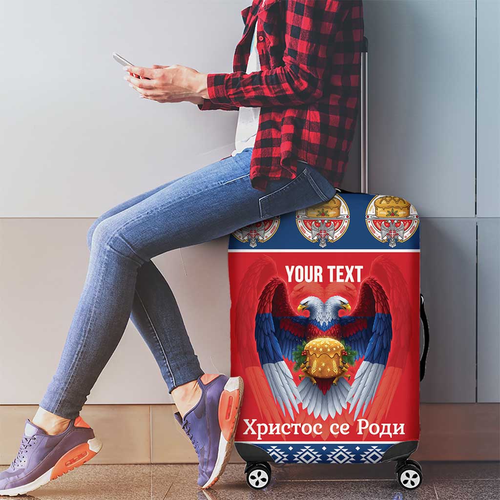 Personalized Serbia Christmas Luggage Cover Eagle with Cesnica Christmas Bread - Wonder Print Shop