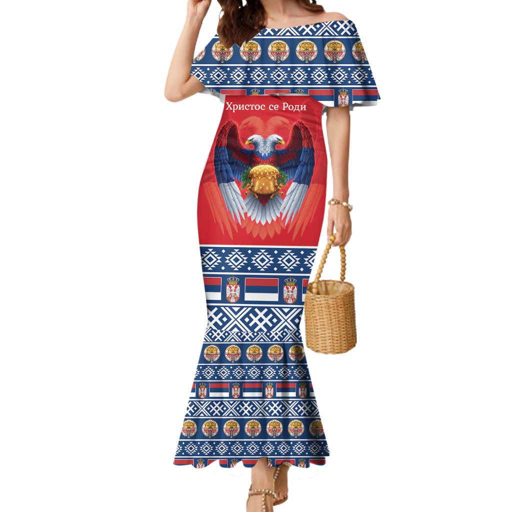 Personalized Serbia Christmas Mermaid Dress Eagle with Cesnica Christmas Bread - Wonder Print Shop