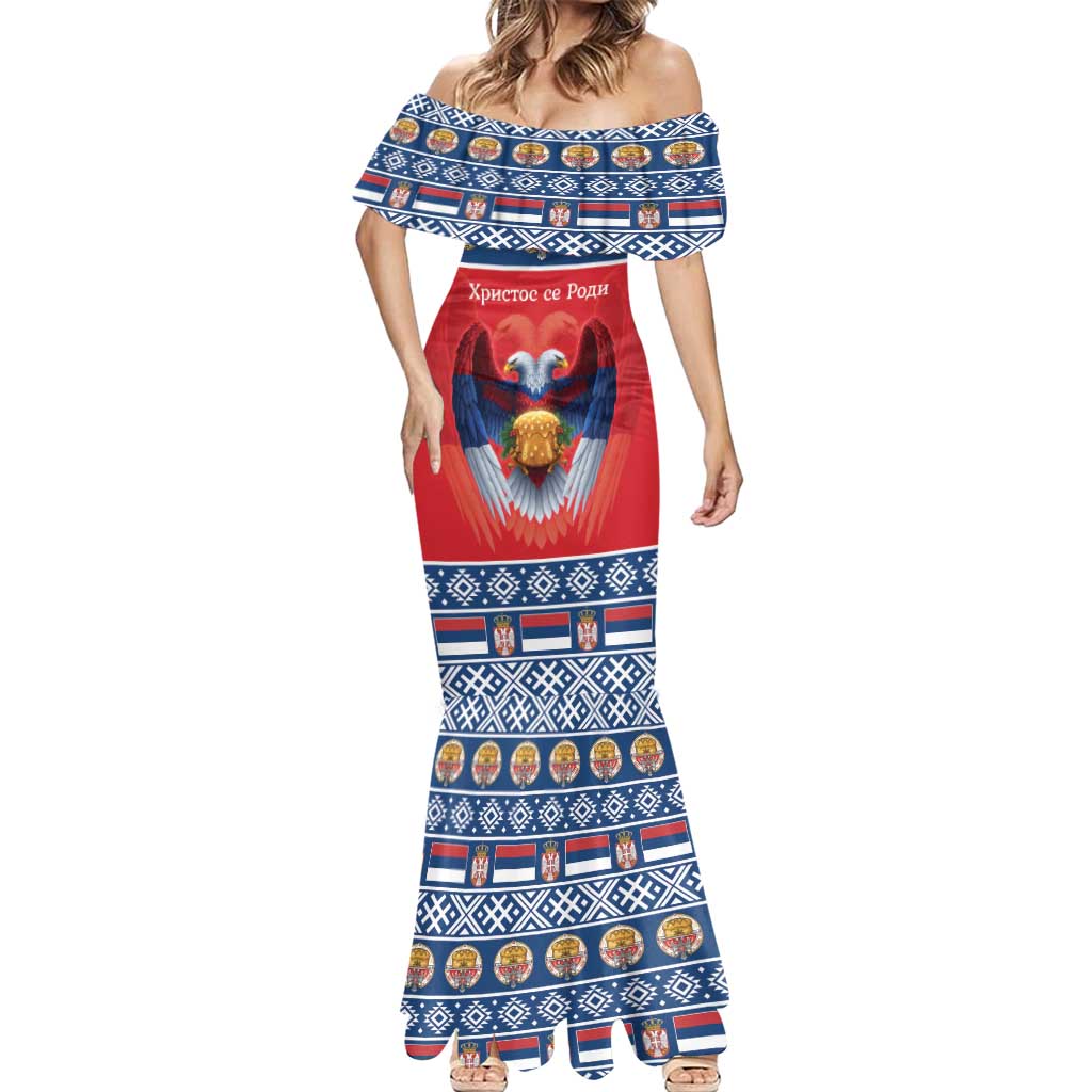 Personalized Serbia Christmas Mermaid Dress Eagle with Cesnica Christmas Bread - Wonder Print Shop