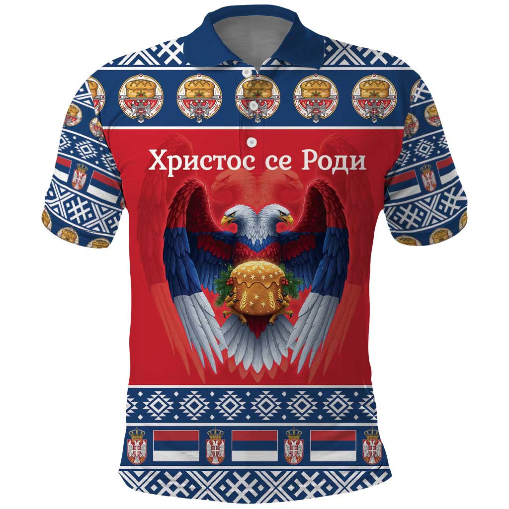 Personalized Serbia Christmas Polo Shirt Eagle with Cesnica Christmas Bread - Wonder Print Shop
