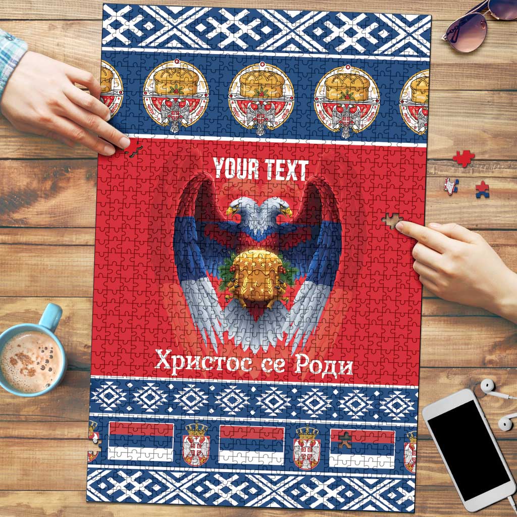 Personalized Serbia Christmas Puzzle Eagle with Cesnica Christmas Bread - Wonder Print Shop