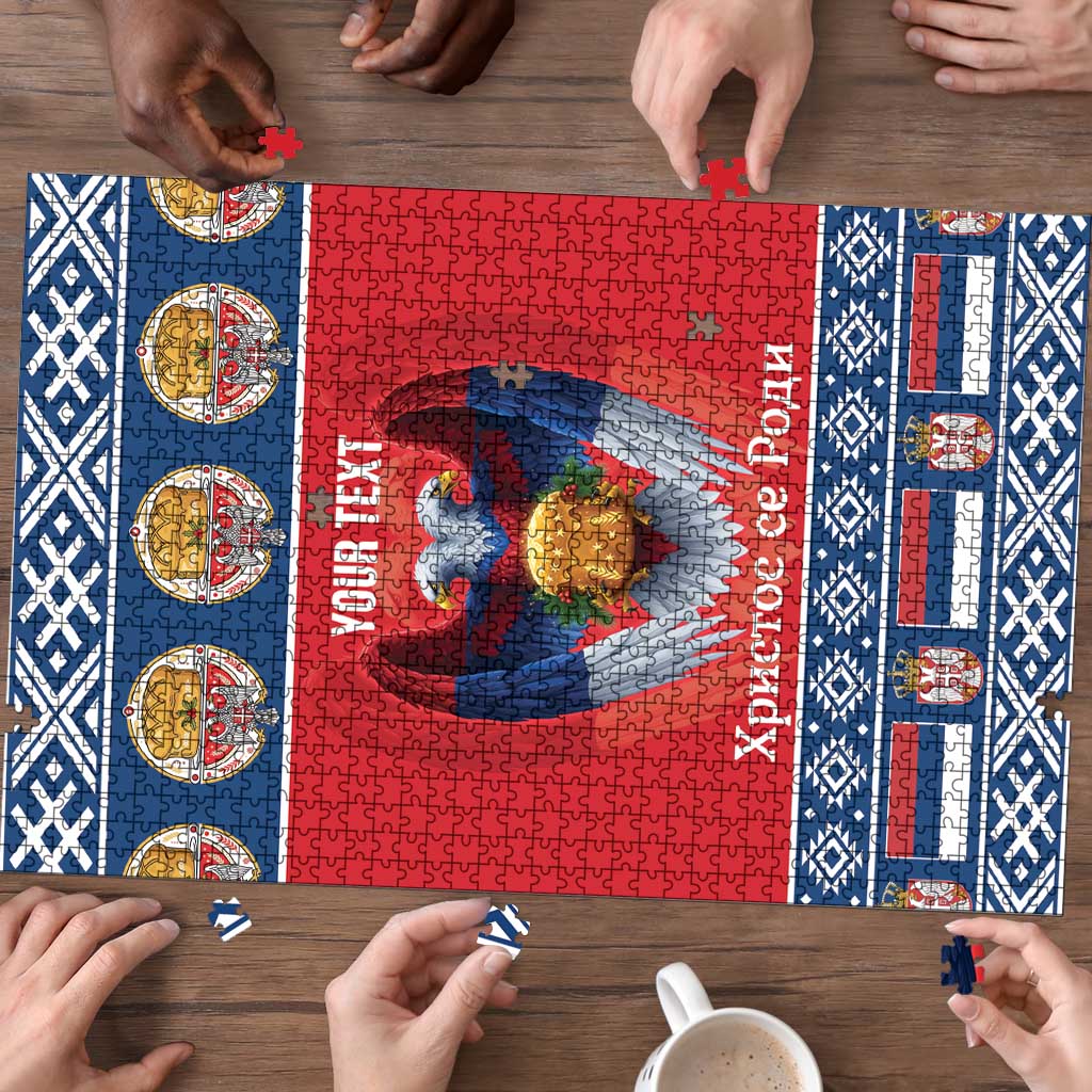 Personalized Serbia Christmas Puzzle Eagle with Cesnica Christmas Bread - Wonder Print Shop