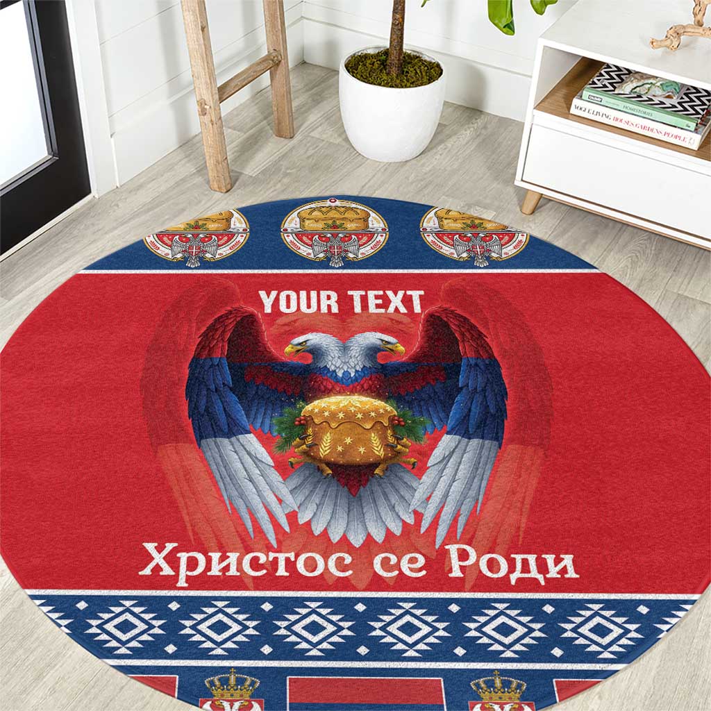 Personalized Serbia Christmas Round Carpet Eagle with Cesnica Christmas Bread - Wonder Print Shop