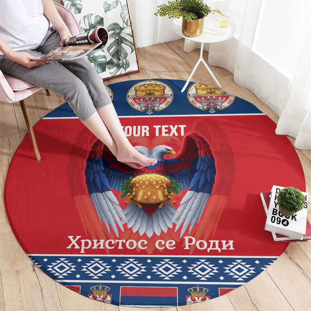 Personalized Serbia Christmas Round Carpet Eagle with Cesnica Christmas Bread - Wonder Print Shop