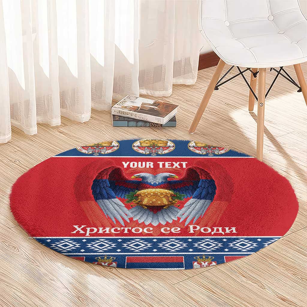 Personalized Serbia Christmas Round Carpet Eagle with Cesnica Christmas Bread - Wonder Print Shop