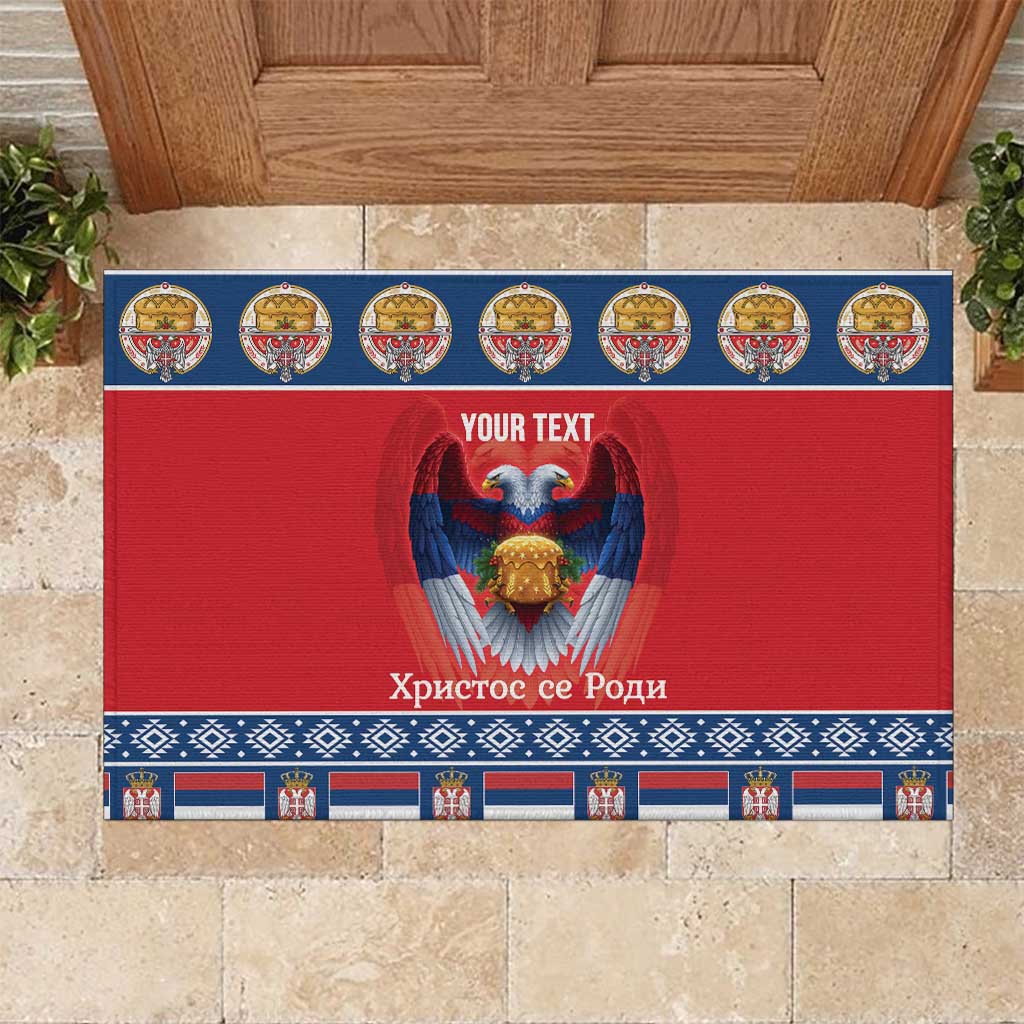 Personalized Serbia Christmas Rubber Doormat Eagle with Cesnica Christmas Bread - Wonder Print Shop