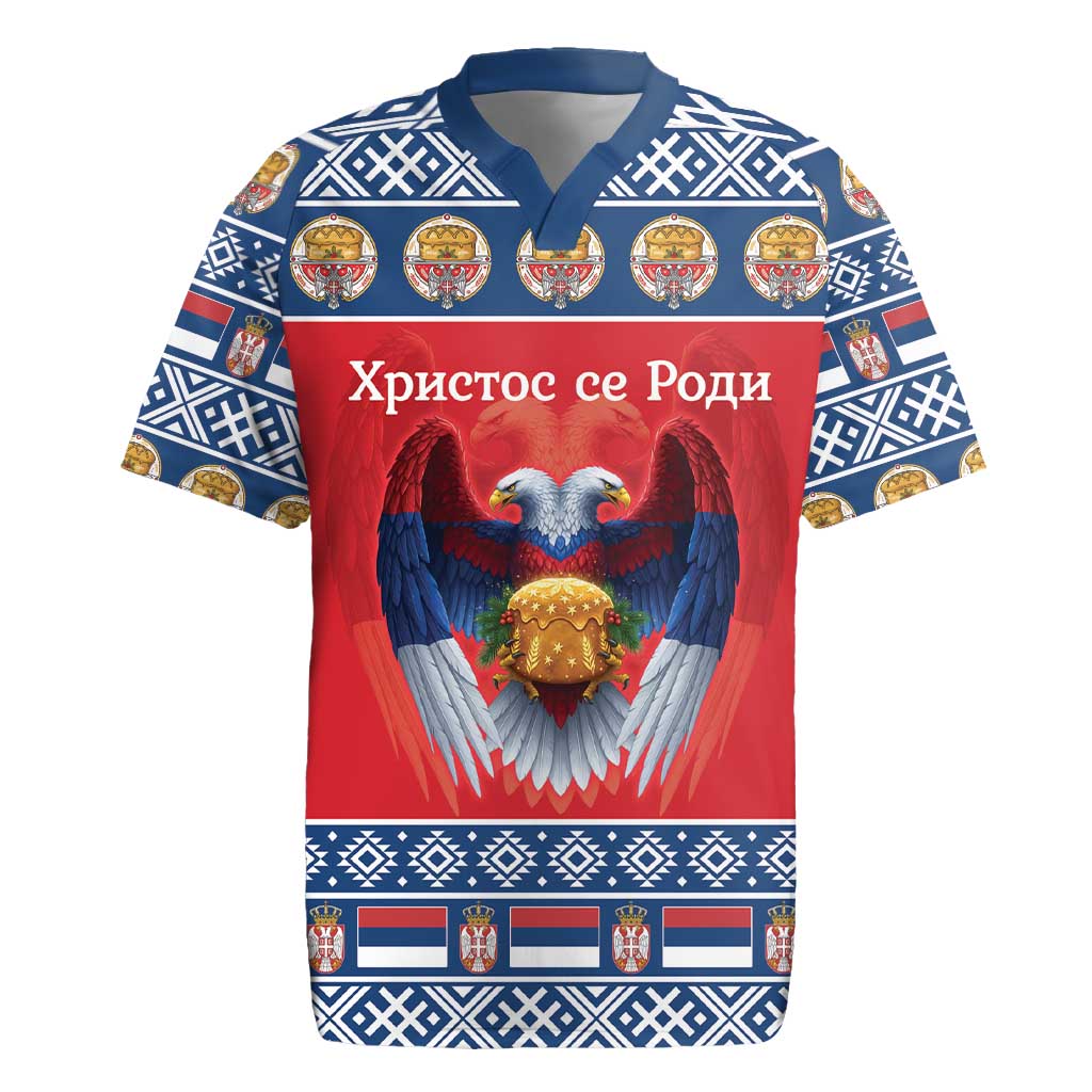 Personalized Serbia Christmas Rugby Jersey Eagle with Cesnica Christmas Bread - Wonder Print Shop