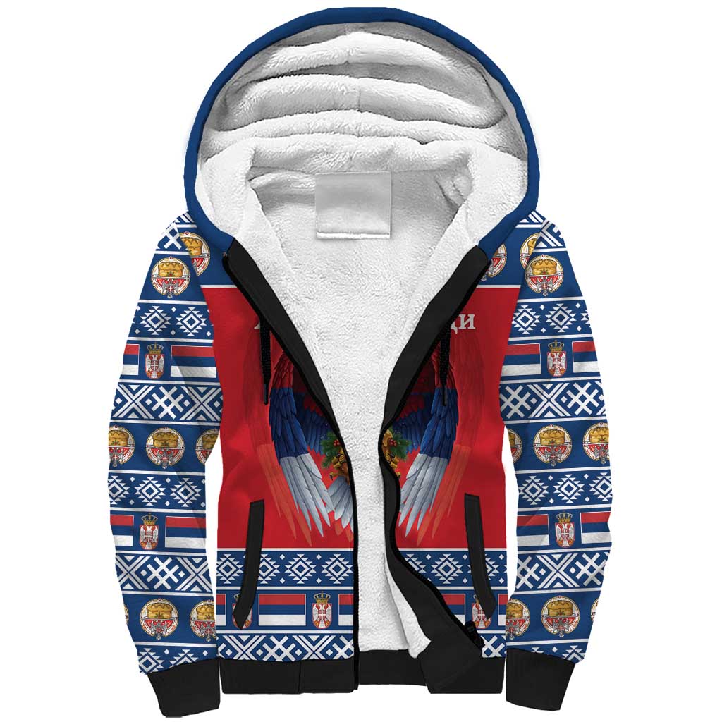 Personalized Serbia Christmas Sherpa Hoodie Eagle with Cesnica Christmas Bread - Wonder Print Shop