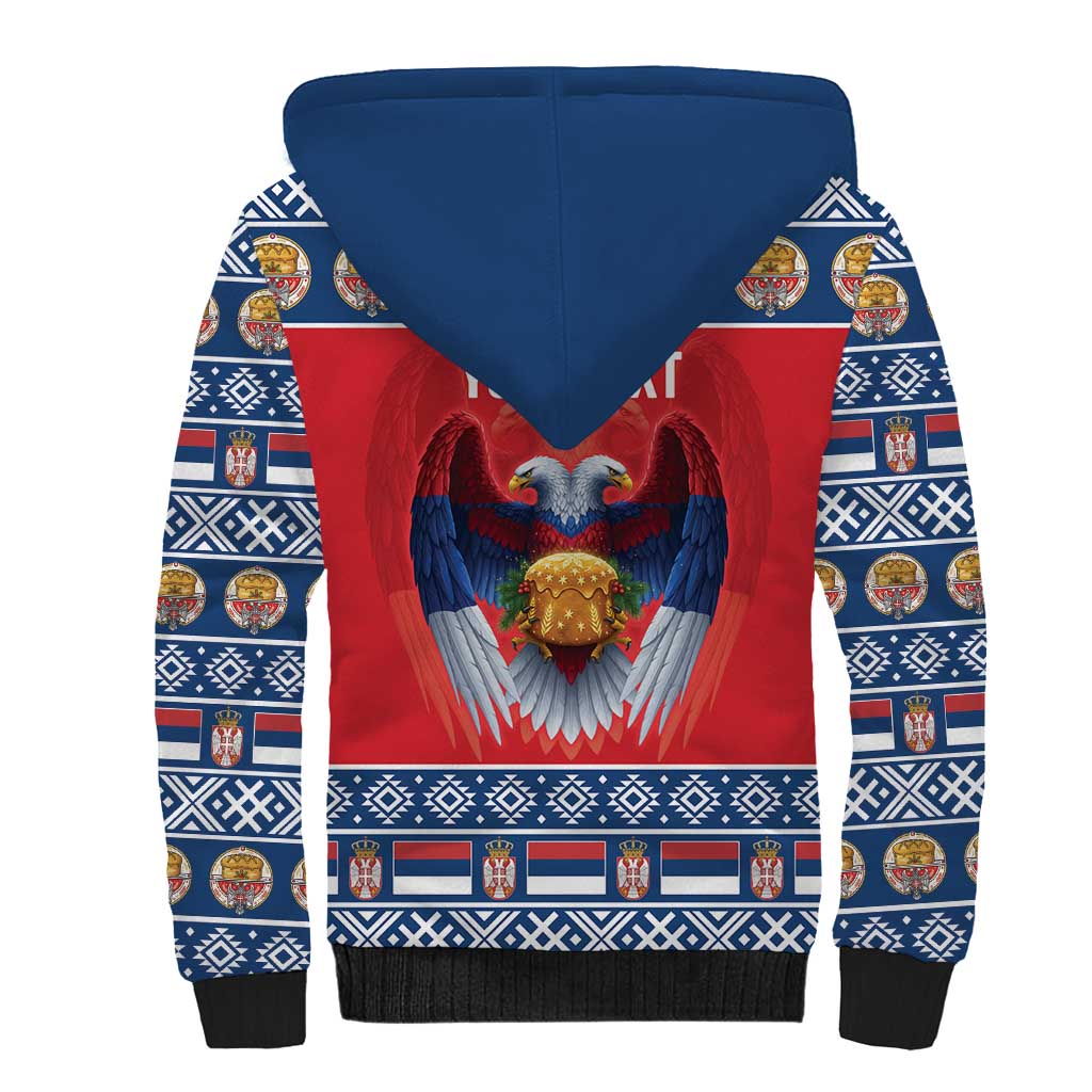 Personalized Serbia Christmas Sherpa Hoodie Eagle with Cesnica Christmas Bread - Wonder Print Shop