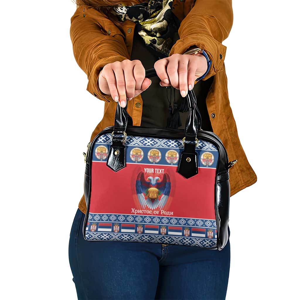 Personalized Serbia Christmas Shoulder Handbag Eagle with Cesnica Christmas Bread - Wonder Print Shop