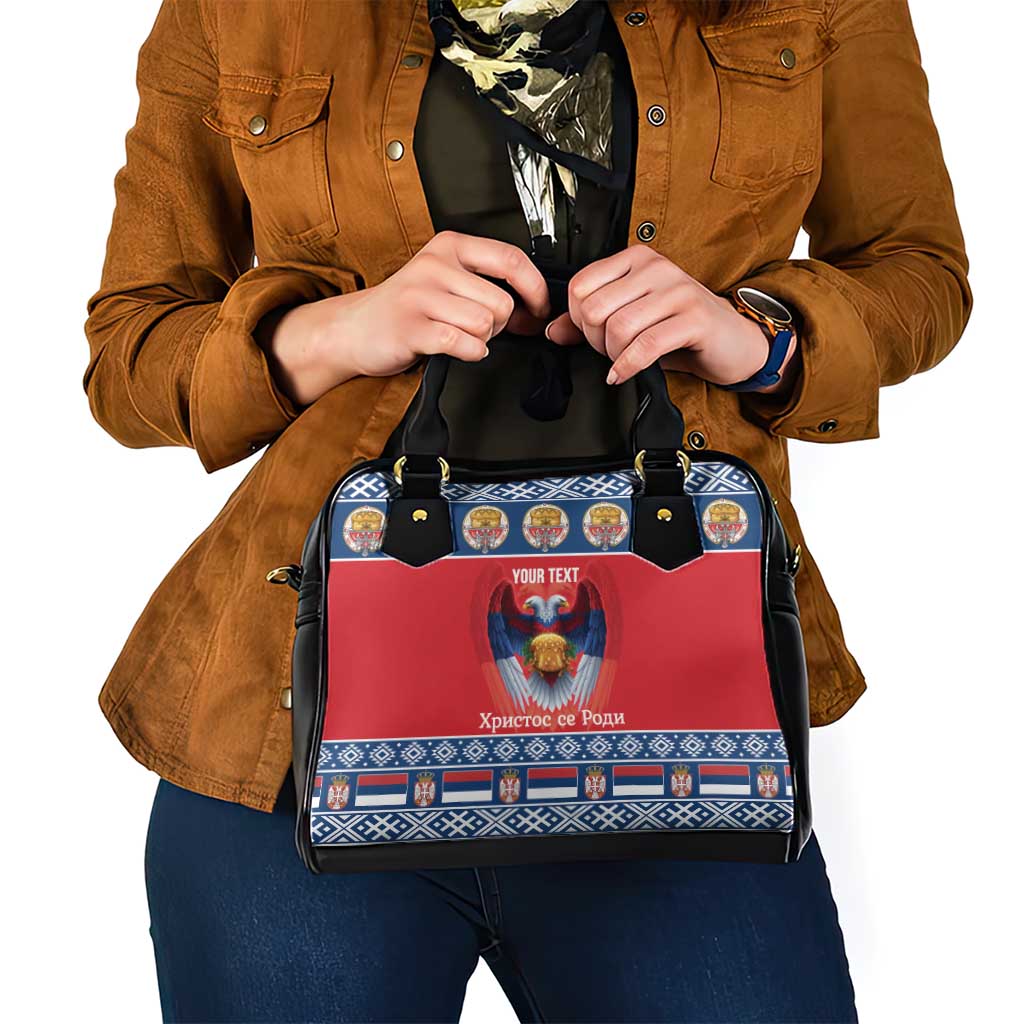 Personalized Serbia Christmas Shoulder Handbag Eagle with Cesnica Christmas Bread - Wonder Print Shop