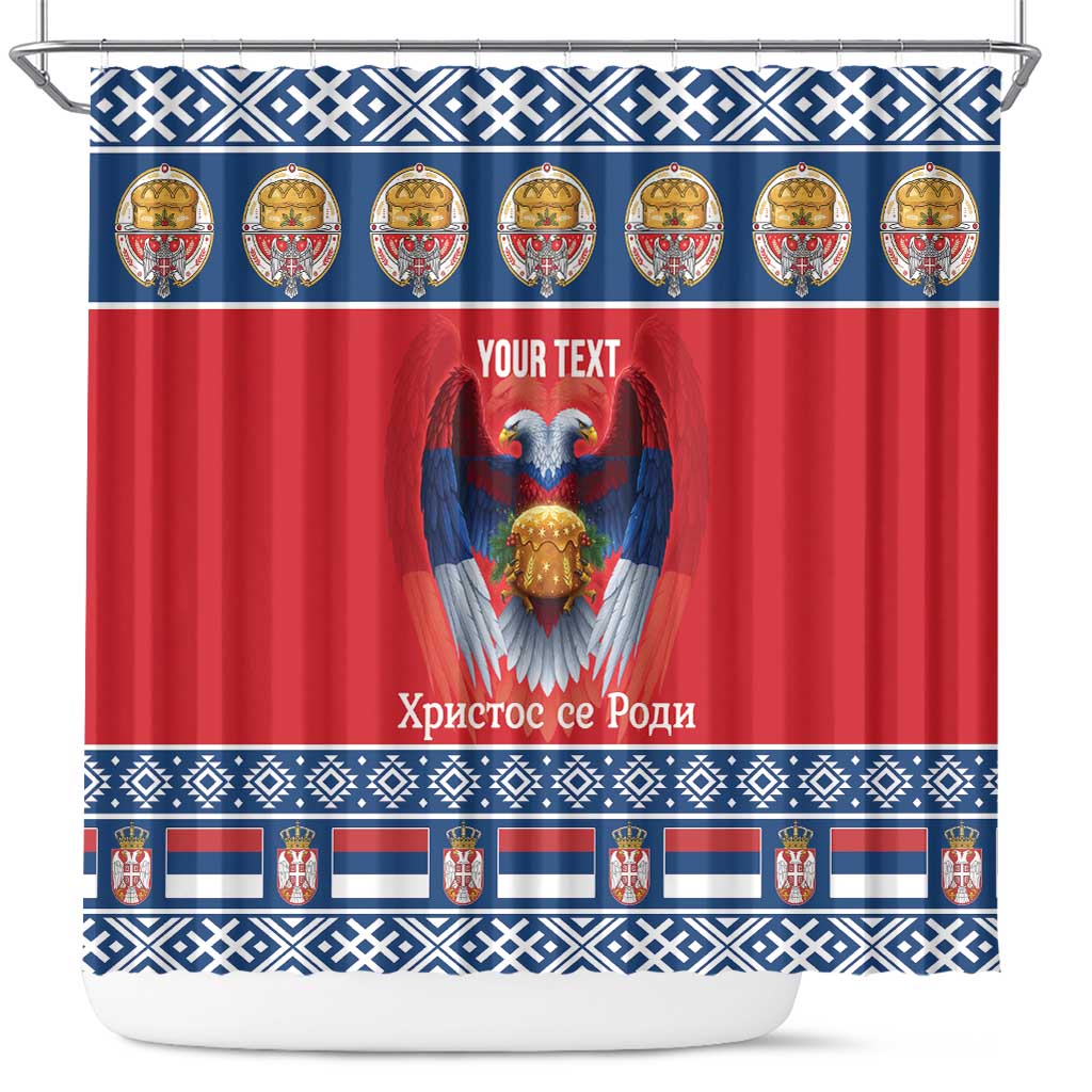 Personalized Serbia Christmas Shower Curtain Eagle with Cesnica Christmas Bread - Wonder Print Shop