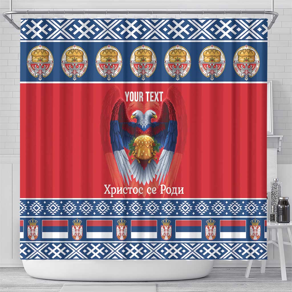 Personalized Serbia Christmas Shower Curtain Eagle with Cesnica Christmas Bread - Wonder Print Shop