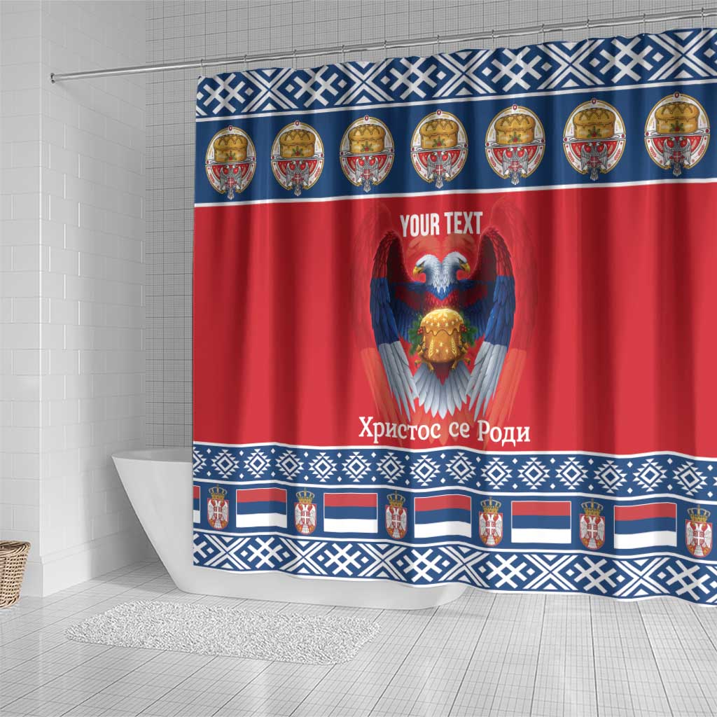 Personalized Serbia Christmas Shower Curtain Eagle with Cesnica Christmas Bread - Wonder Print Shop