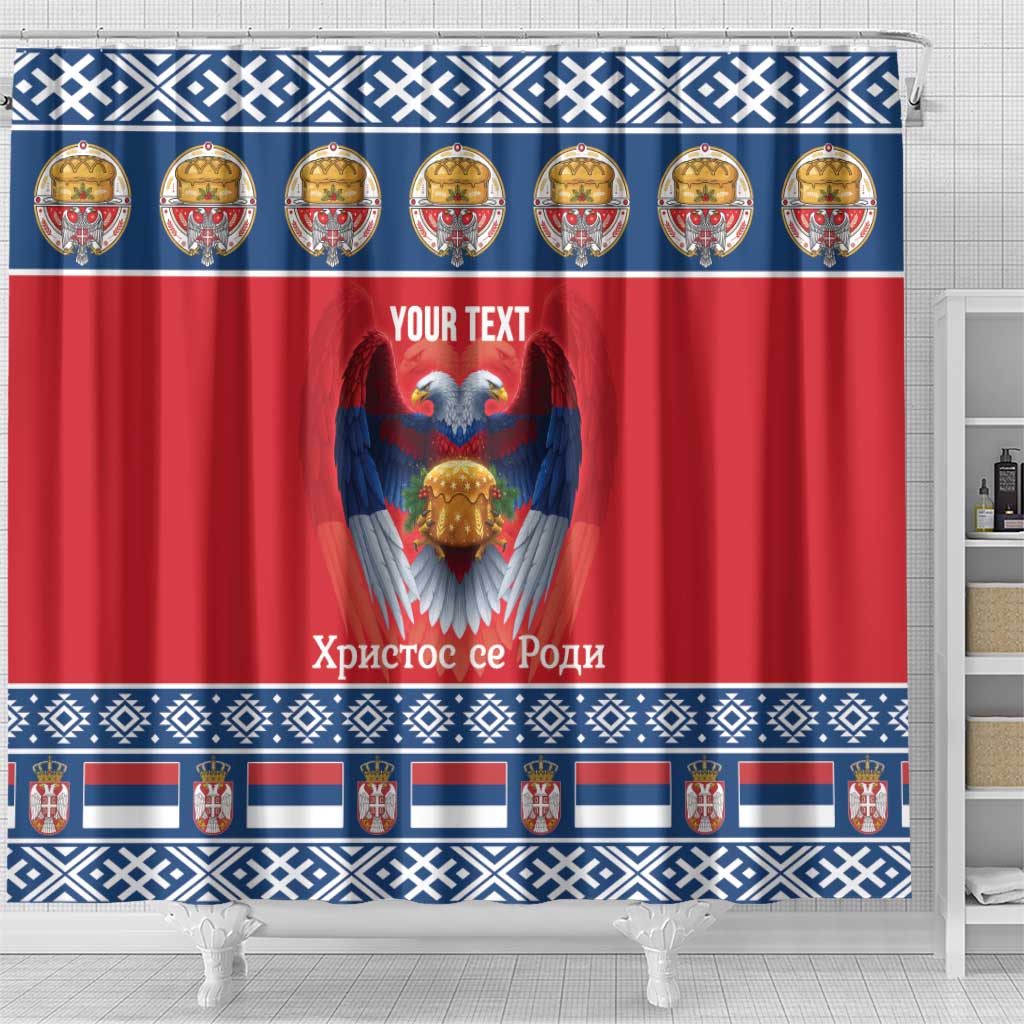 Personalized Serbia Christmas Shower Curtain Eagle with Cesnica Christmas Bread - Wonder Print Shop