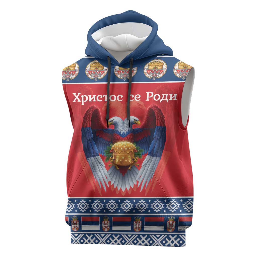 Personalized Serbia Christmas Sleeveless Hoodie Eagle with Cesnica Christmas Bread - Wonder Print Shop